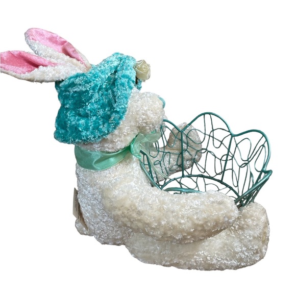 NWT Plush Easter Bunny w/ Pearlized Aqua Painted Wire Basket - Picture 3 of 6